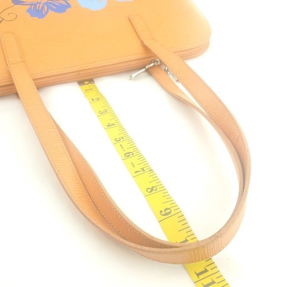 Jack Georges Womens Orange Leather Handpainted Floral Double Handles Tote Bag - Picture 9 of 15